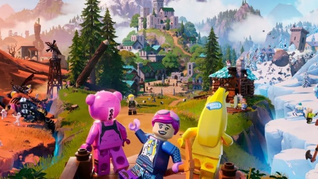 O mundo Fortnite se transformou em LEGO com personagens populares na frente e no centro.