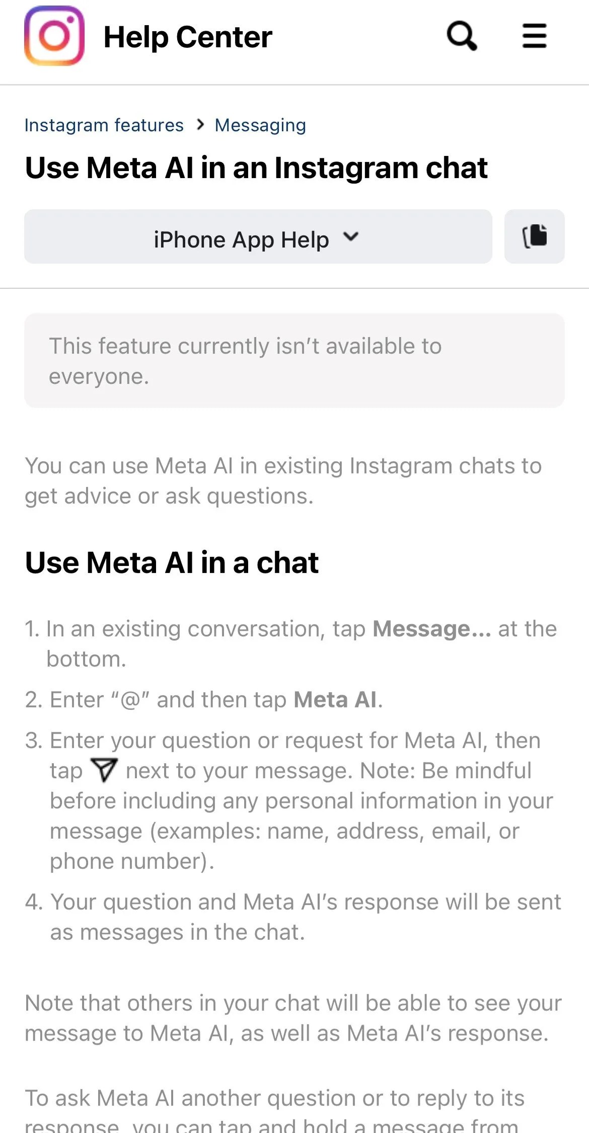 Meta AI não mostra Instagram