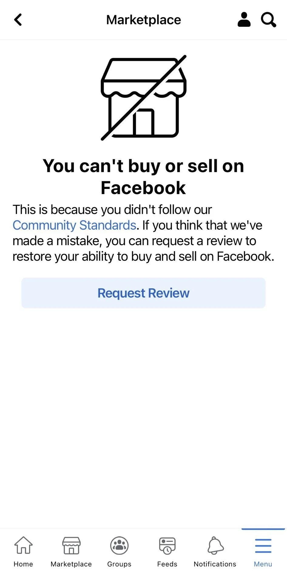 Você não pode comprar e vender no Facebook